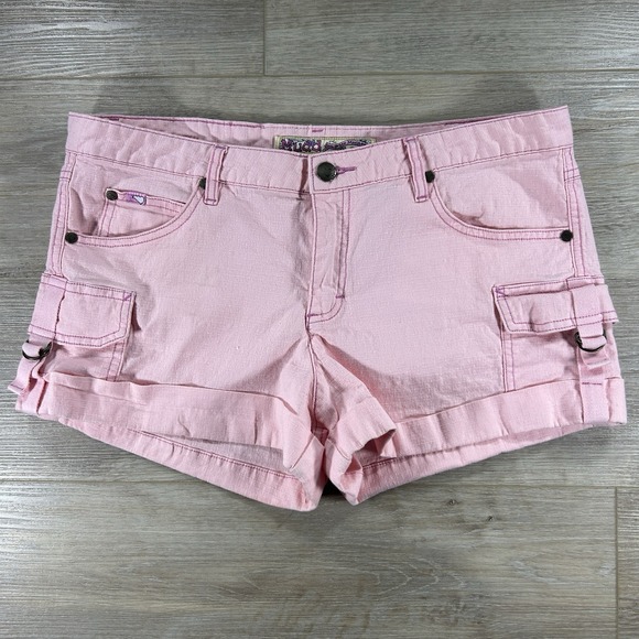 Mudd Pants - Mudd Size 13 Pink Cargo Shorts Cuffed Stretch Ripstop Midrise Y2K 90s